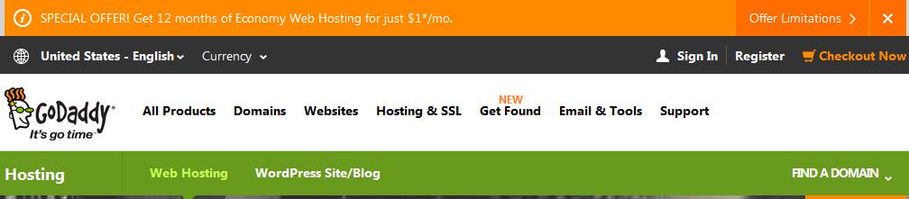 1美元购Godaddy经济型虚拟主机