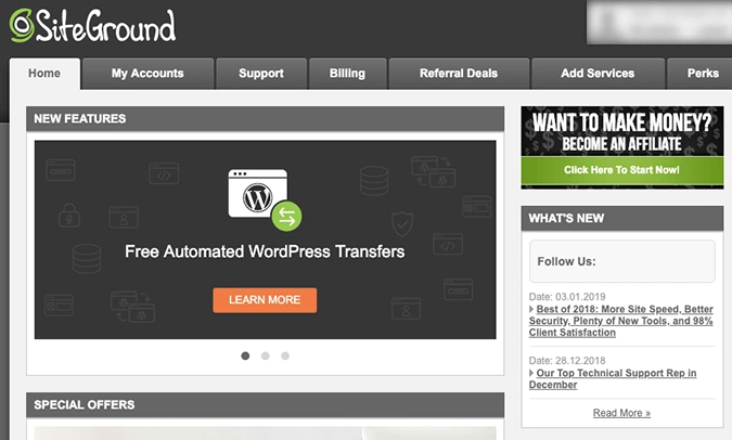 SiteGround后台设置界面