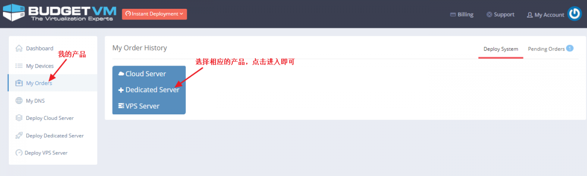 BudgetVM产品管理页面