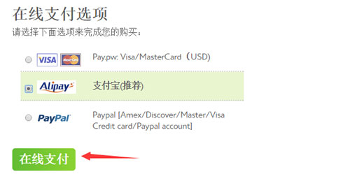 选择在线支付方式