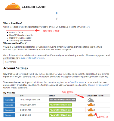 CloudFlare为激活状态