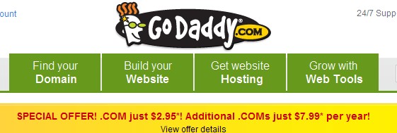 Godaddy年末域名优惠冲关.COM仅需2.95美元