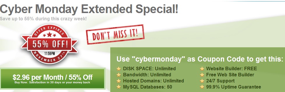 IXWebHosting主机55%优惠码