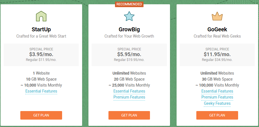 SiteGround美国虚拟主机三种方案