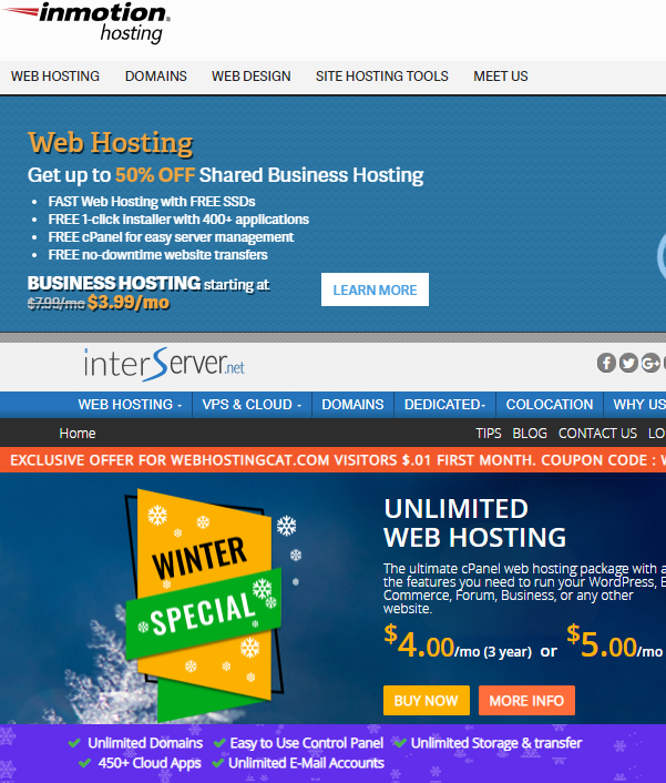 InMotionHosting和InterServer美国主机对比介绍