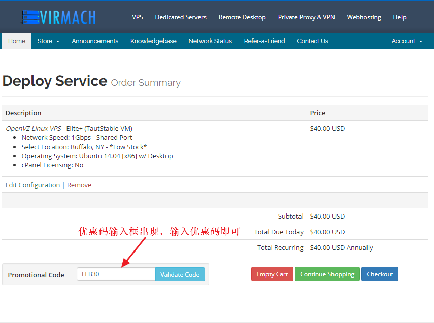 Virmach优惠码输入框