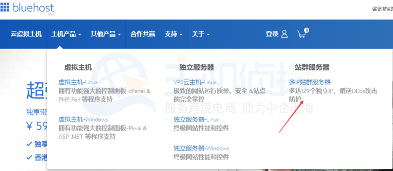 登录BlueHost中文官网