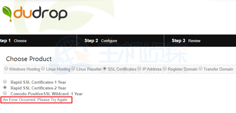 购买Dudrop主机出现错误