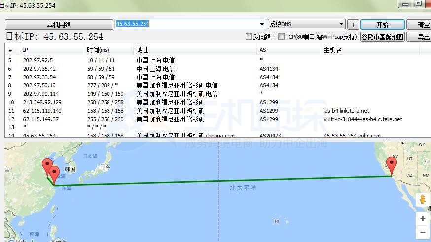 Vultr MTR路由追踪测试图