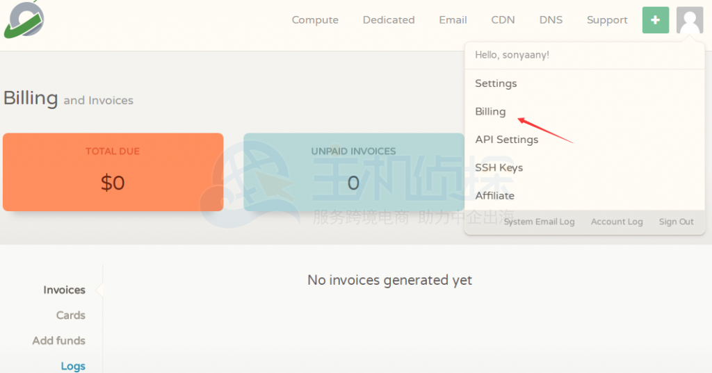CloudCone Billing账单页面