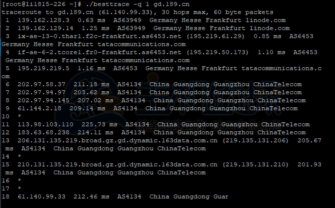 Linode Frankfurt 机房回程路由情况