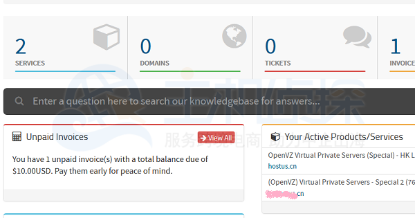 Hostus VPS账单页面