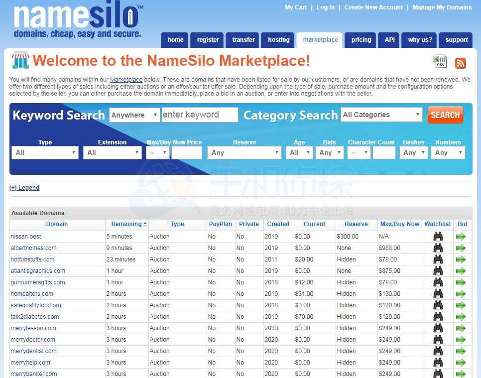 NameSilo域名交易市场截图