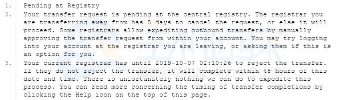 域名转移页面域名的状态