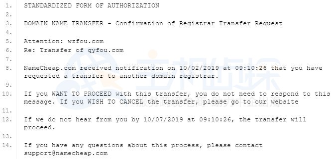 NameCheap最后通知邮件