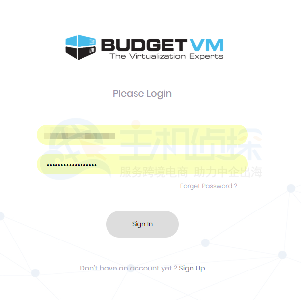 BudgetVM账户登录页面