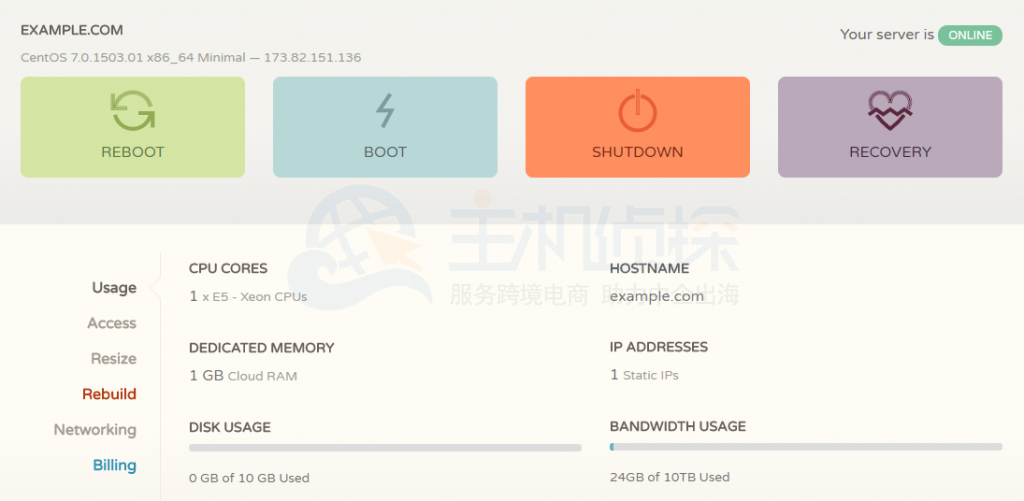 CloudCone云服务器成功页面