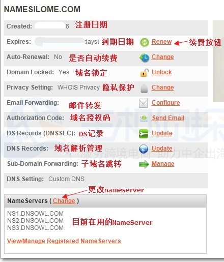 Namesilo账户域名管理相应操作