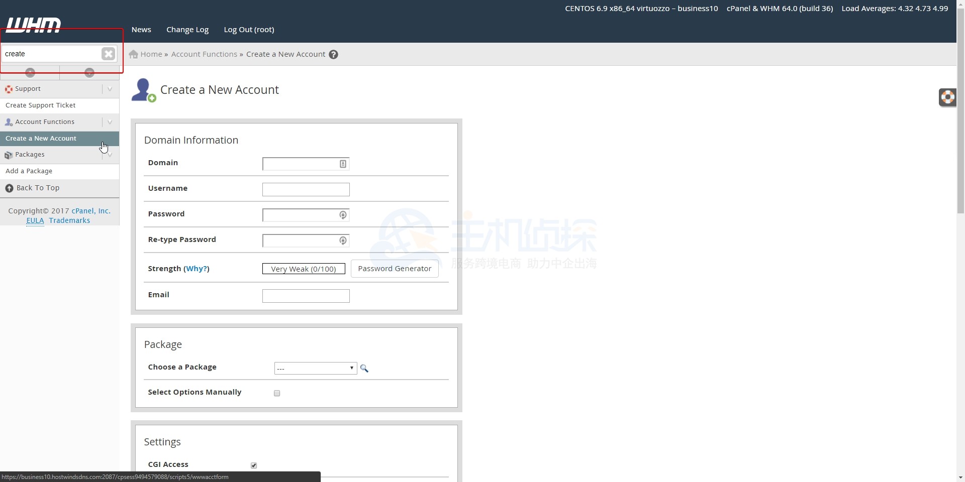 hostwinds登录WHM页面