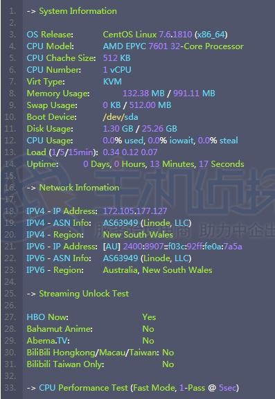Linode 云服务器悉尼机房配置性能测评