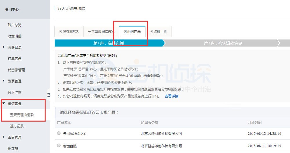 阿里云费用中心管理控制台