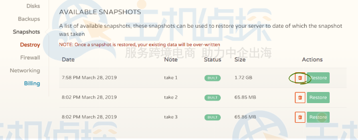 CloudCone恢复和删除快照