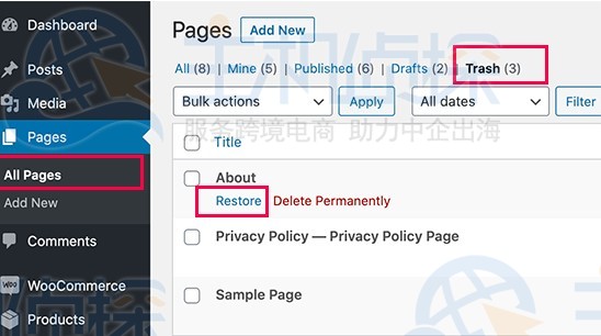  WordPress网站如何恢复已删除的页面
