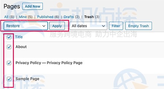  WordPress网站如何恢复已删除的页面