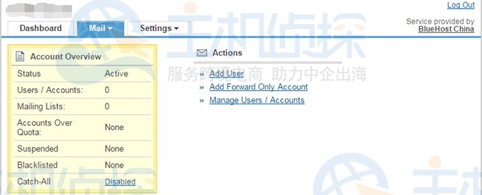 BlueHost邮局管理界面