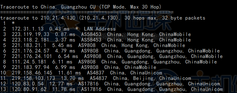 BlueHost香港服务器回程路由追踪