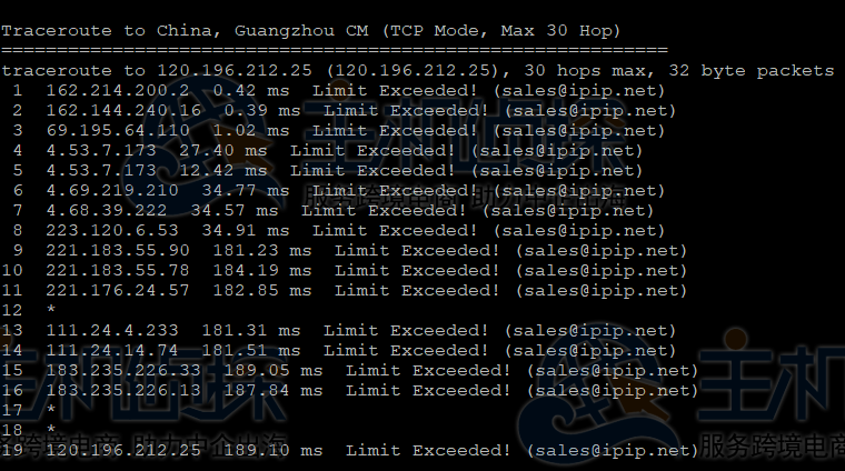 BlueHost美国服务器回程路由追踪
