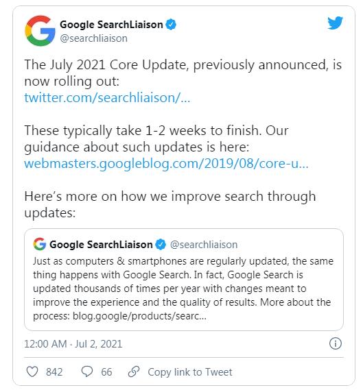 谷歌搜索核心算法更新