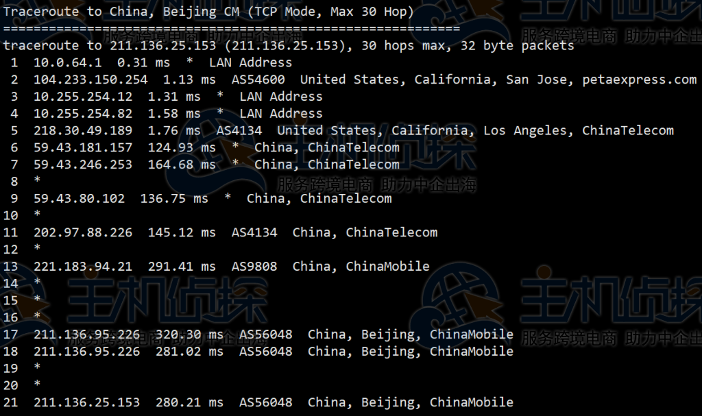RAKsmart美国云服务器路由追踪