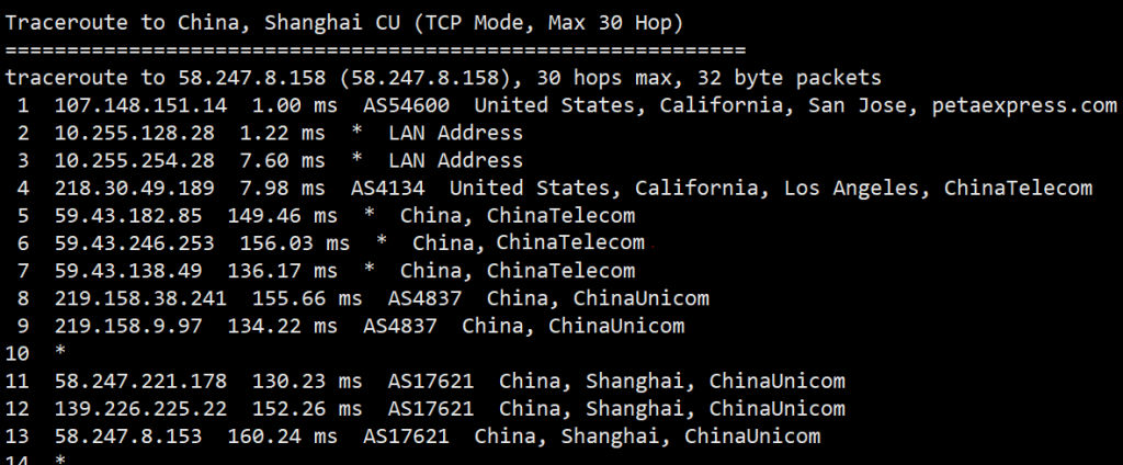 RAKsmart美国CN2 GIA服务器回程路由追踪