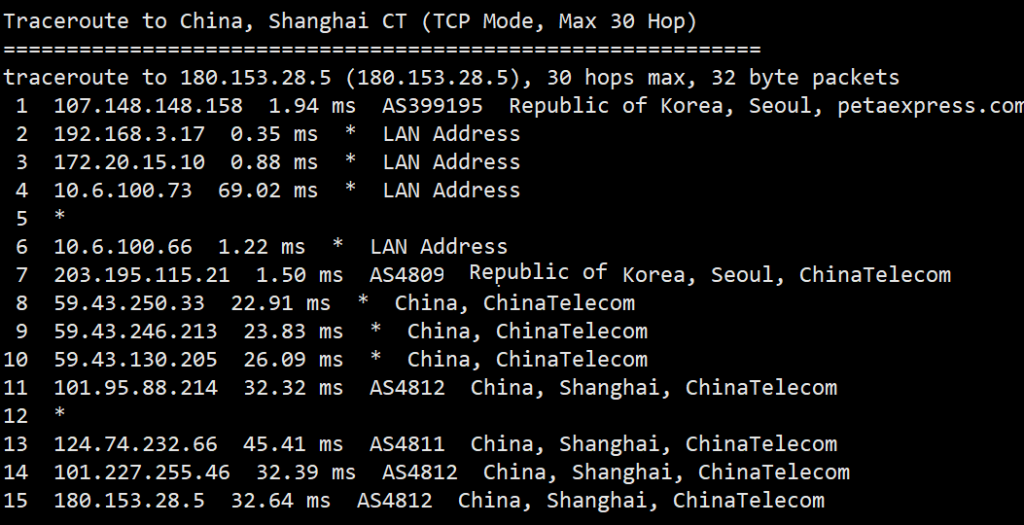 RAKsmart韩国服务器回程路由追踪