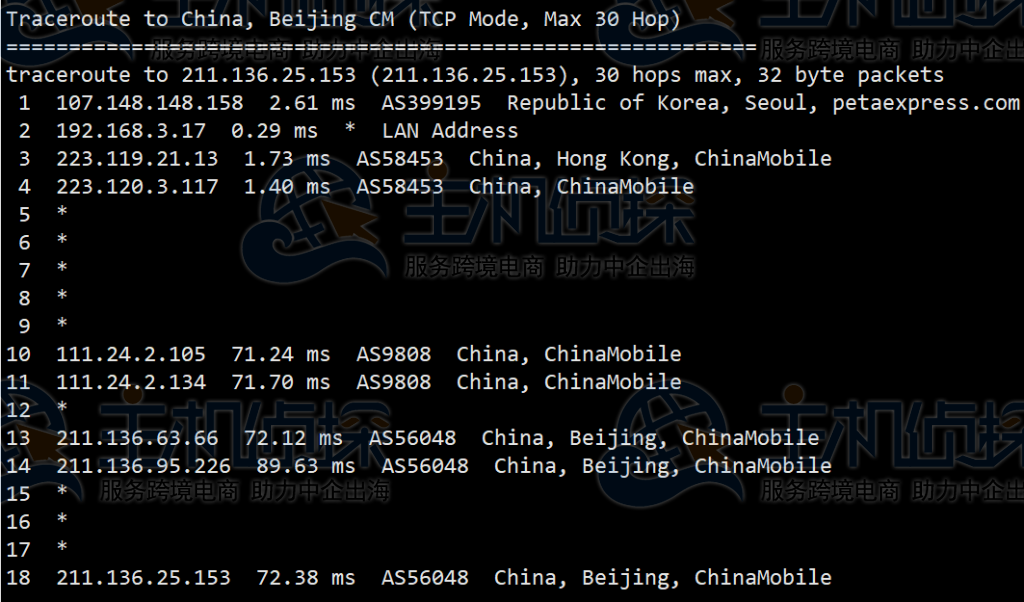 RAKsmart韩国服务器回程路由追踪