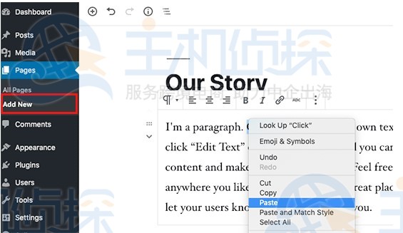 WordPress创建页面