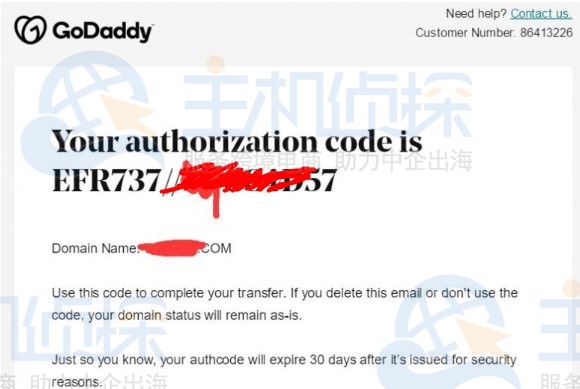 Godaddy域名授权码