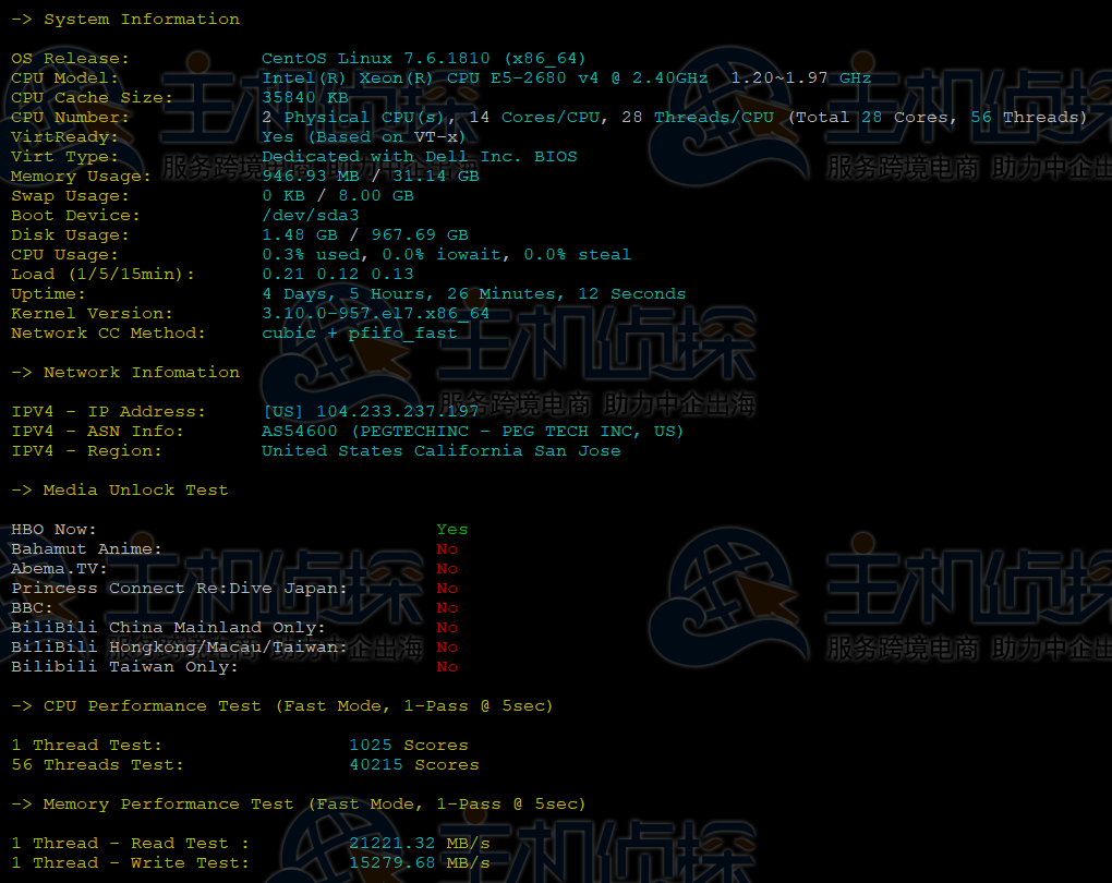 RAKsmart高配美国服务器CPU内存现成测试