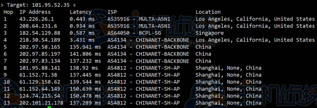 RackNerd洛杉矶回程路由追踪