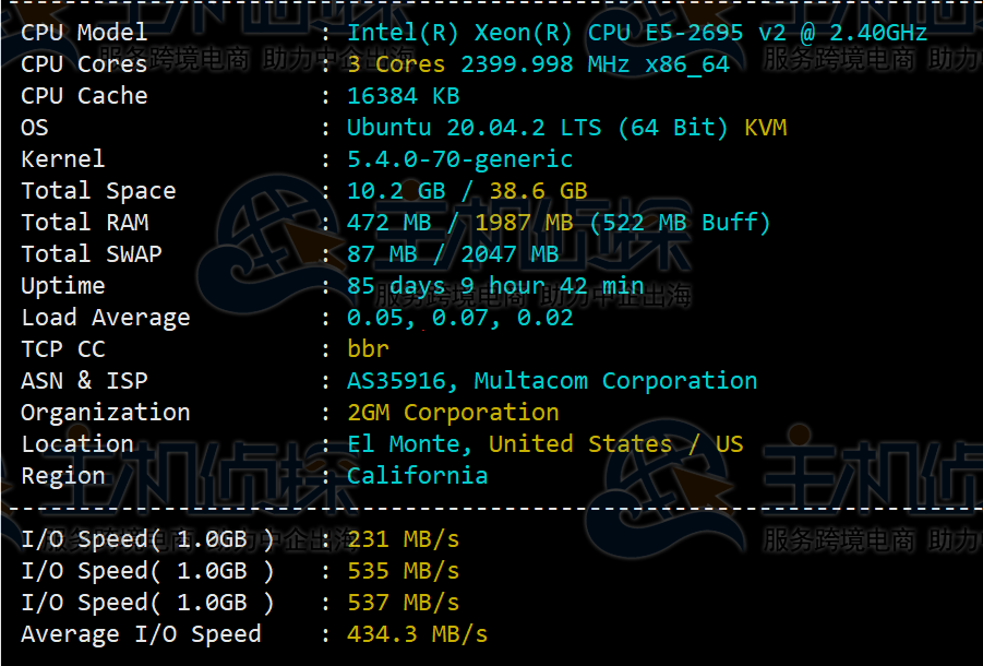 RackNerd洛杉矶CPU和I/O读写