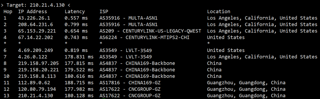 RackNerd洛杉矶回程路由追踪