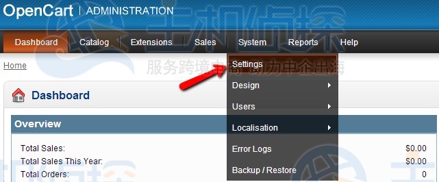 OpenCart网站后台管理页面