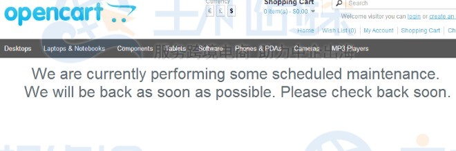 OpenCart网站维护模式信息提示