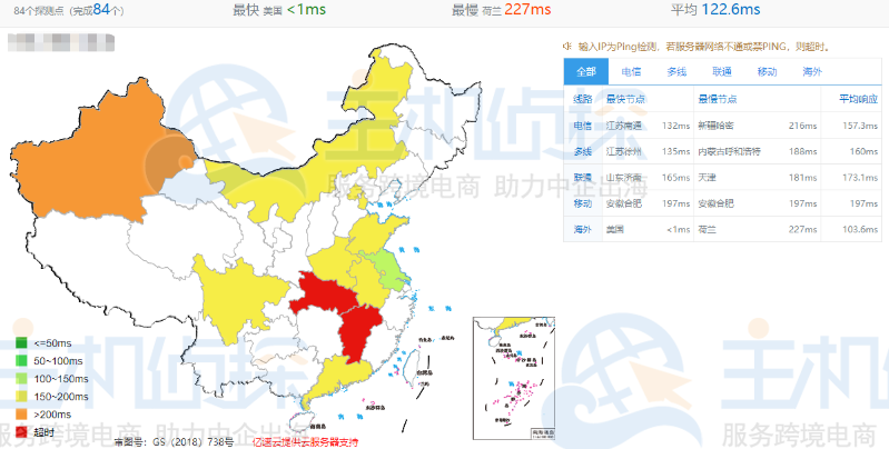 HostDare中国优化CKVM系列VPS的全网PING值延迟测试