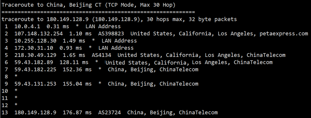 RAKsmart美国云服务器回程路由追踪