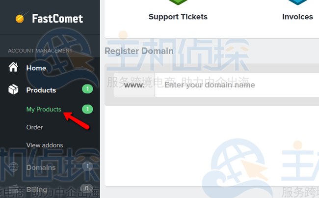 访问 FastComet 客户区中的产品菜单