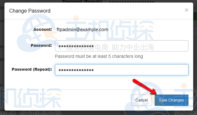 确认更改 FTP 帐户的密码