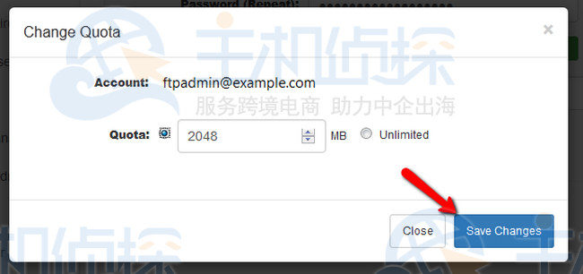 更改 FTP 帐户的配额
