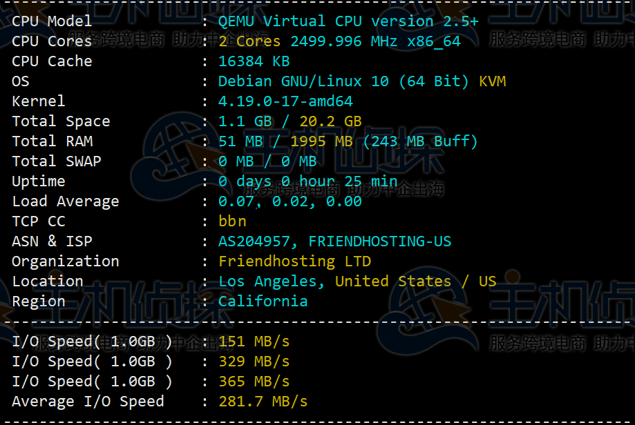 FriendHosting VPS美国洛杉矶机房详细测评